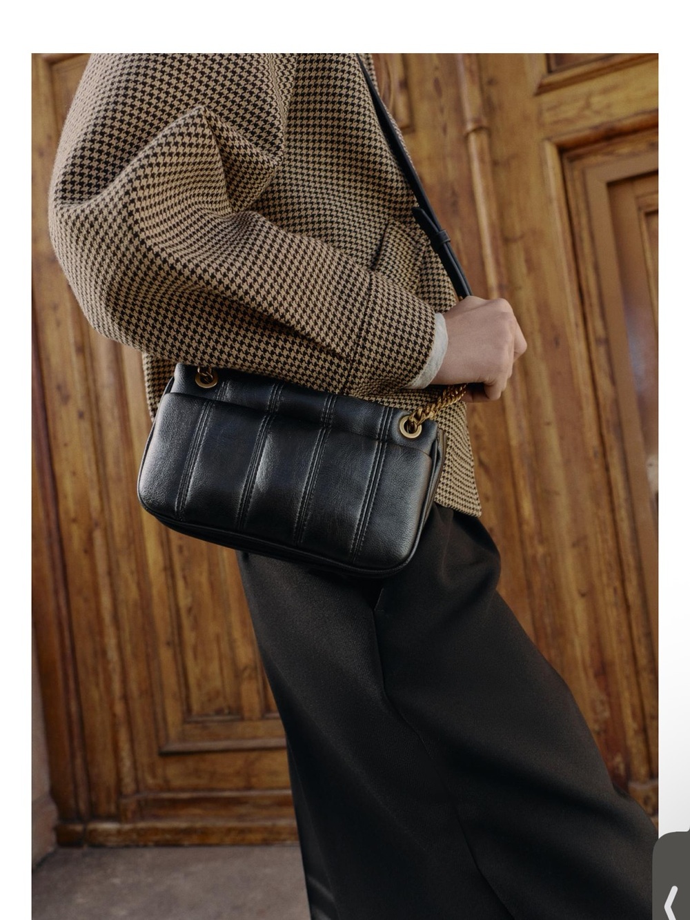Zara new Black Quilted Leather Crossbody Bag with Gold Hardware